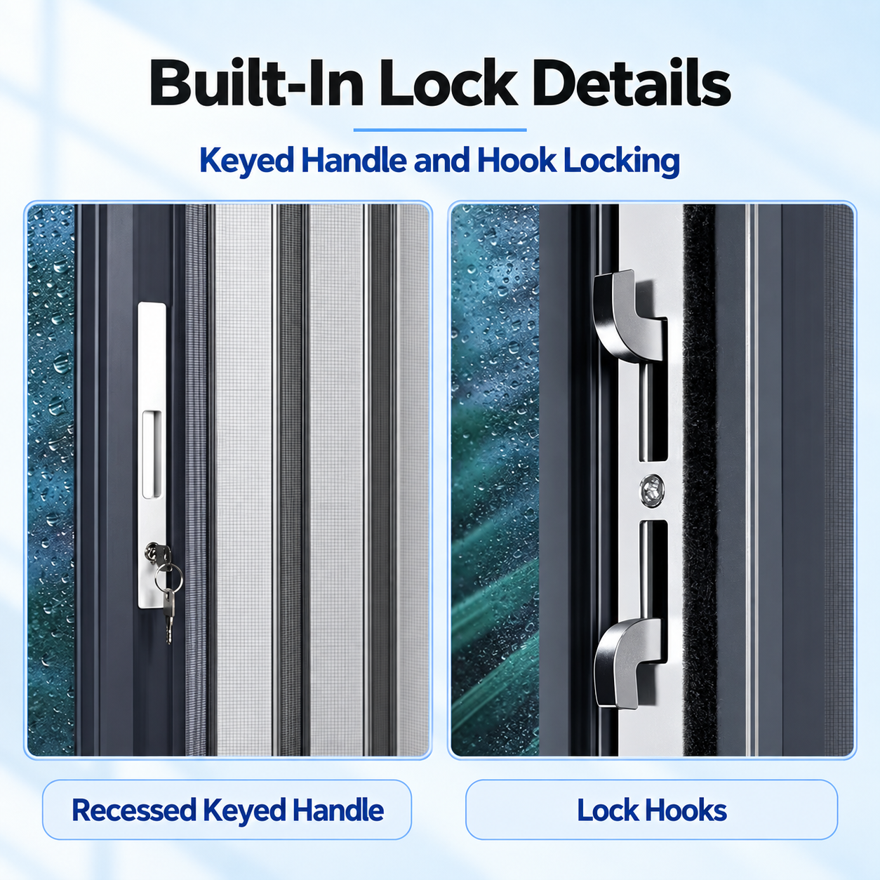 40 Series lock details showing the recessed keyed handle and lock hooks from the supplied product images